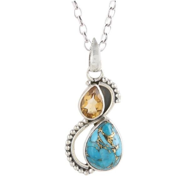 Alternate image for Citrine and Composite Turquoise Teardrop Pendant Necklace Two Teardrops