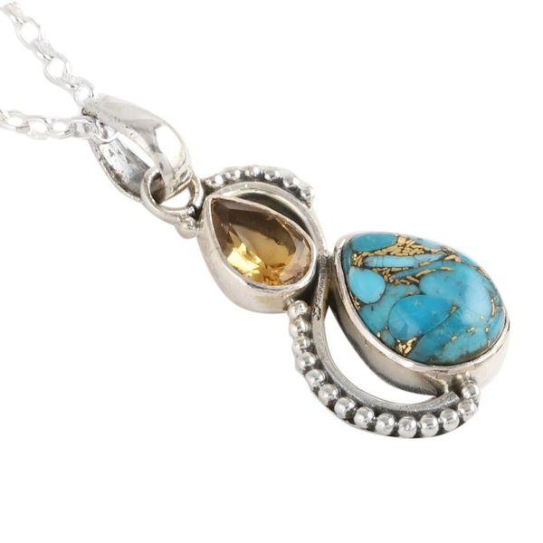 Alternate image for Citrine and Composite Turquoise Teardrop Pendant Necklace Two Teardrops