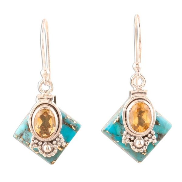 Alternate image for Citrine Dangle Earrings in Sterling Silver Kolkata Gold