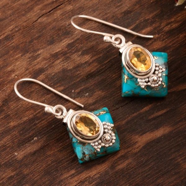 Alternate image for Citrine Dangle Earrings in Sterling Silver Kolkata Gold