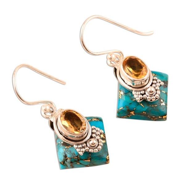 Alternate image for Citrine Dangle Earrings in Sterling Silver Kolkata Gold