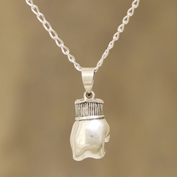 Alternate image for Sterling Silver Boxing Glove Pendant Necklace Boxing Glove