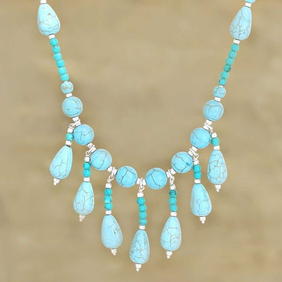 Calcite Gemstone Beaded Waterfall Necklace from India 'Blue Rapids'