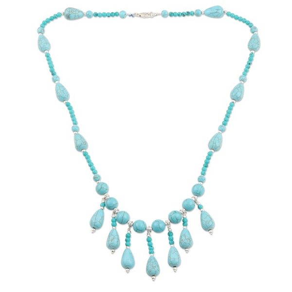 Alternate image for Calcite Gemstone Beaded Waterfall Necklace from India Blue Rapids
