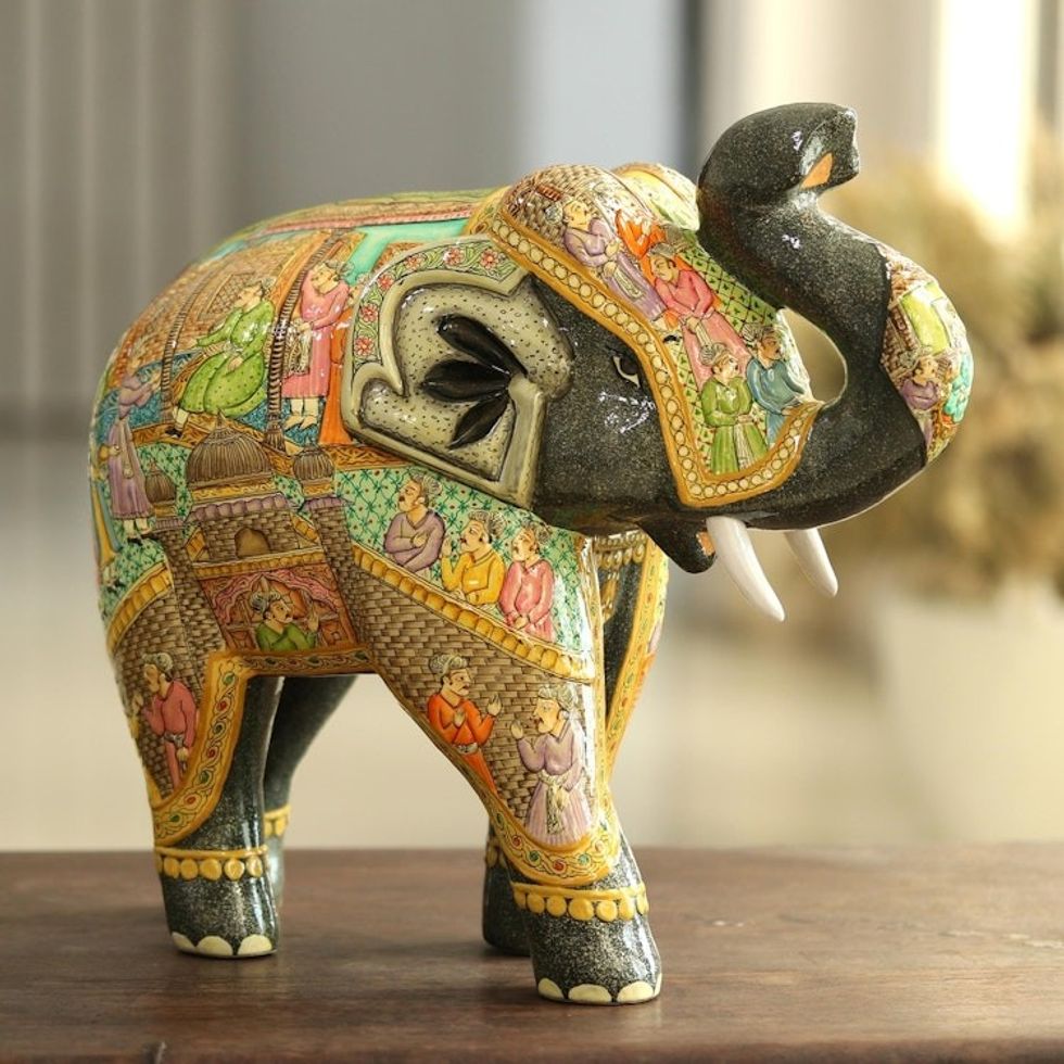Royal Elephant Papier Mache Sculpture 11 Inch 'Mughal Elephant'