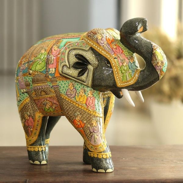 Alternate image for Royal Elephant Papier Mache Sculpture 11 Inch Mughal Elephant