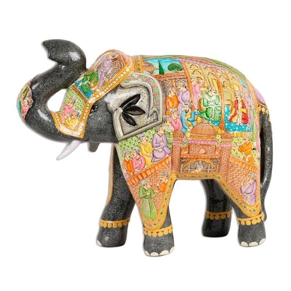 Alternate image for Royal Elephant Papier Mache Sculpture 11 Inch Mughal Elephant