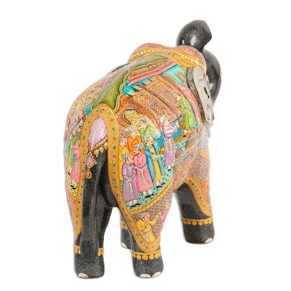 Alternate image for Royal Elephant Papier Mache Sculpture 11 Inch Mughal Elephant