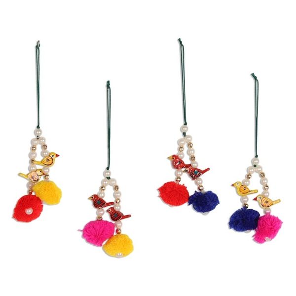 Alternate image for Vibrant Bird-Themed Wood Beaded Ornaments Set of 4 Vibrant Song