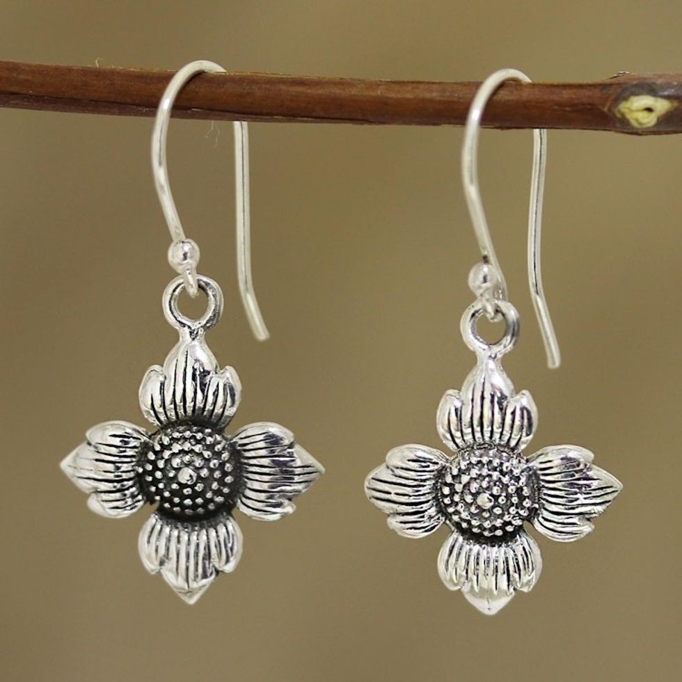 Floral Sterling Silver Dangle Earrings from Indai 'Floral Eternity'