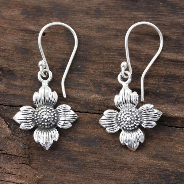 Alternate image for Floral Sterling Silver Dangle Earrings from Indai Floral Eternity
