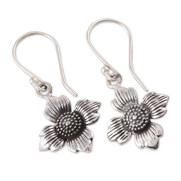Alternate image for Floral Sterling Silver Dangle Earrings from Indai Floral Eternity