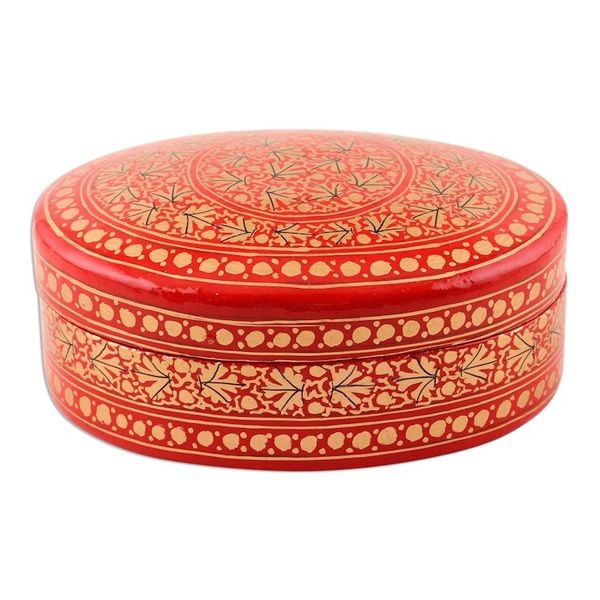 Alternate image for Red and Gold Leaf Motif Decorative Box Kashmir Leaf