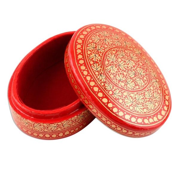 Alternate image for Red and Gold Leaf Motif Decorative Box Kashmir Leaf