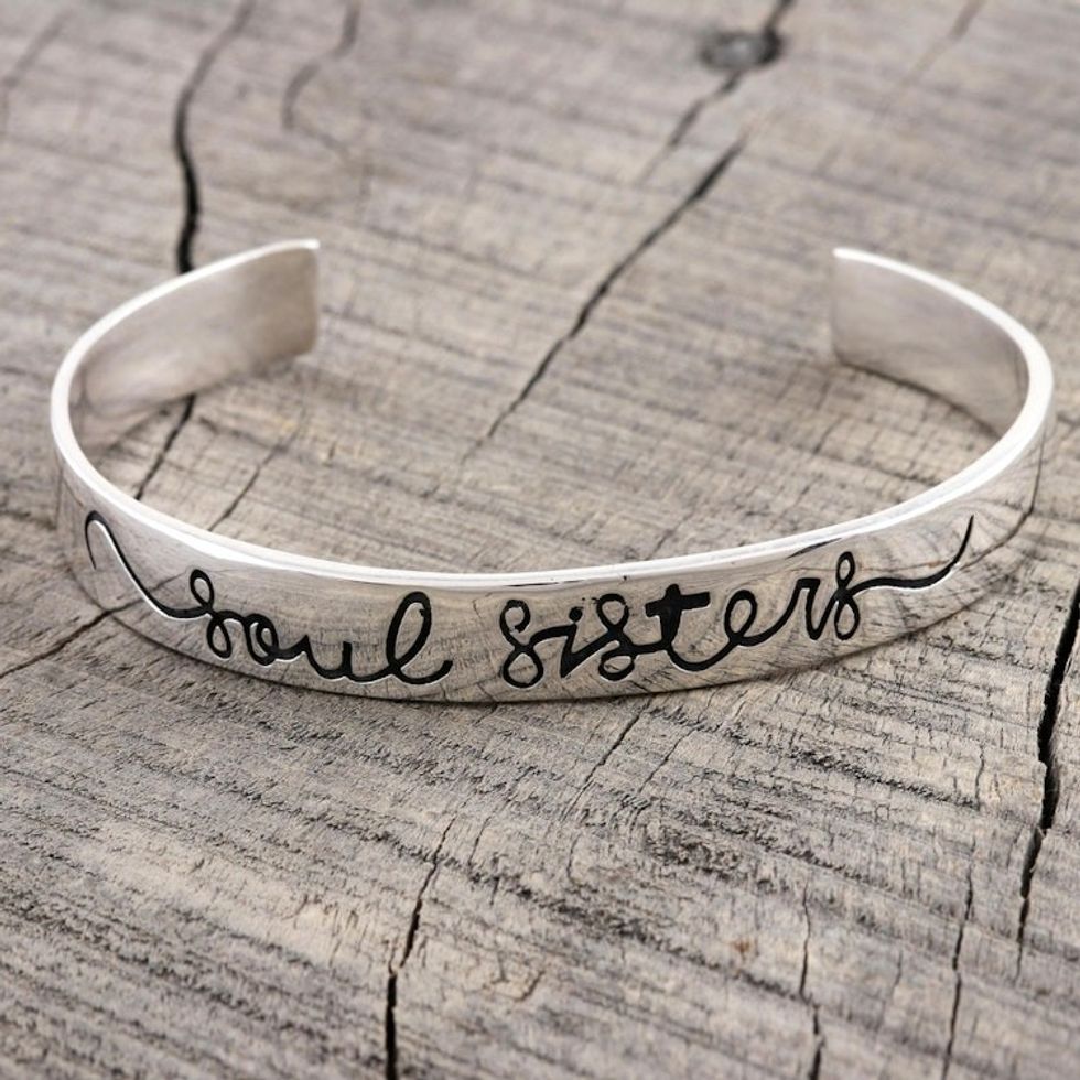 Hand Crafted Sterling Silver Cuff Bracelet 'Soul Sisters'