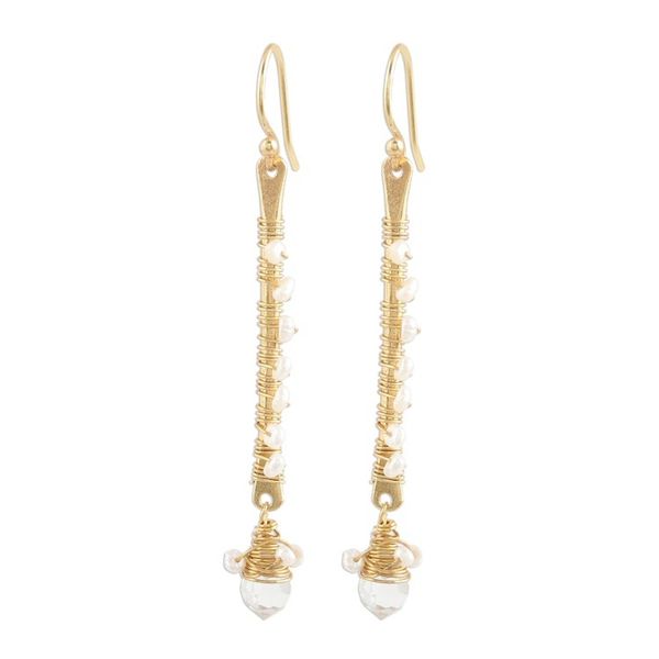Alternate image for Gold Plated Quartz and Cultured Pearl Beaded Dangle Earrings Glitter and Glow
