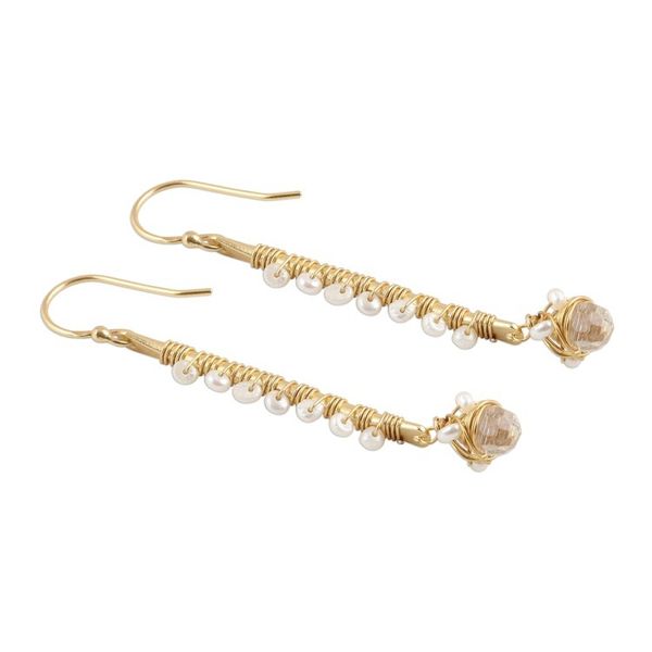 Alternate image for Gold Plated Quartz and Cultured Pearl Beaded Dangle Earrings Glitter and Glow