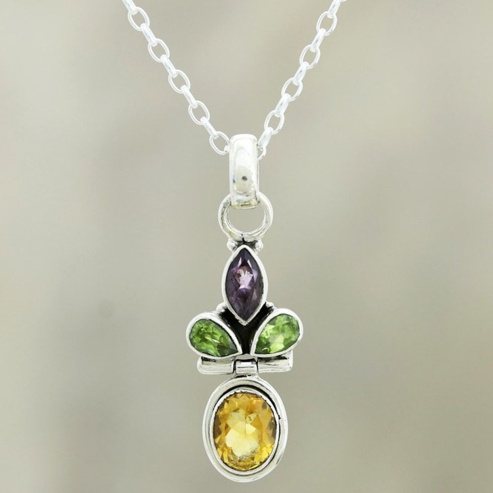 Multi-Gemstone Pendant Necklace from India 'Petal Play'