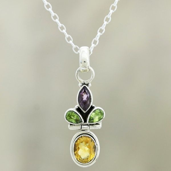 Alternate image for Multi-Gemstone Pendant Necklace from India Petal Play