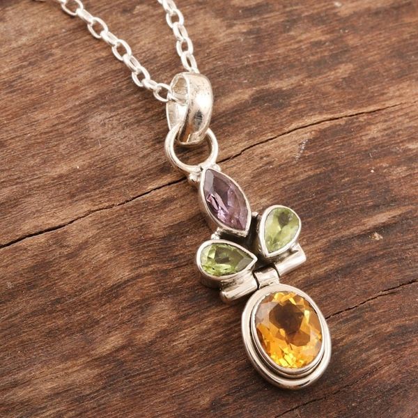 Alternate image for Multi-Gemstone Pendant Necklace from India Petal Play
