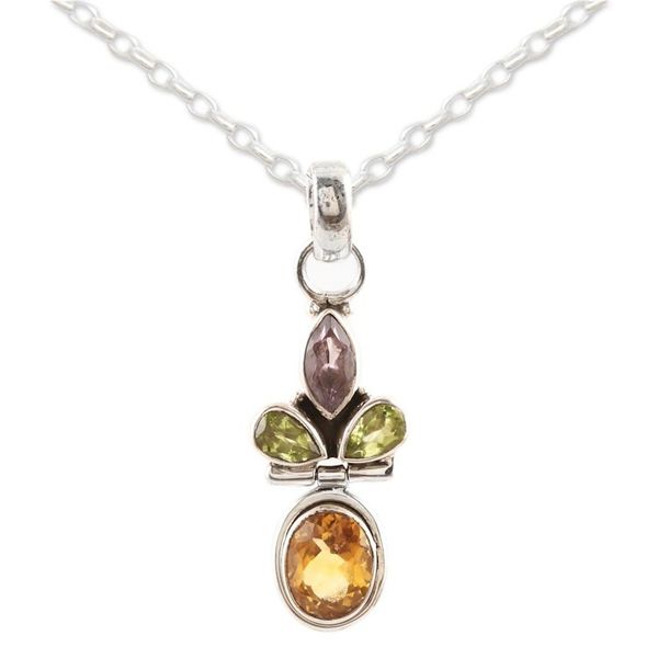 Alternate image for Multi-Gemstone Pendant Necklace from India Petal Play