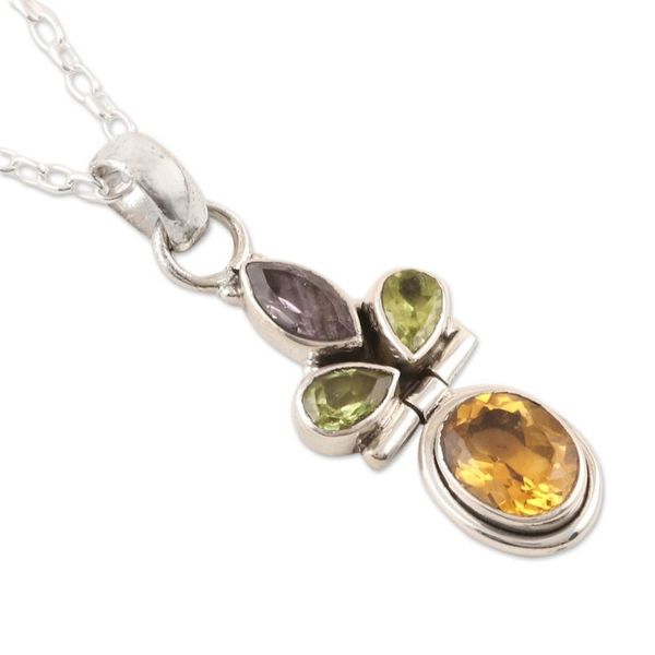 Alternate image for Multi-Gemstone Pendant Necklace from India Petal Play