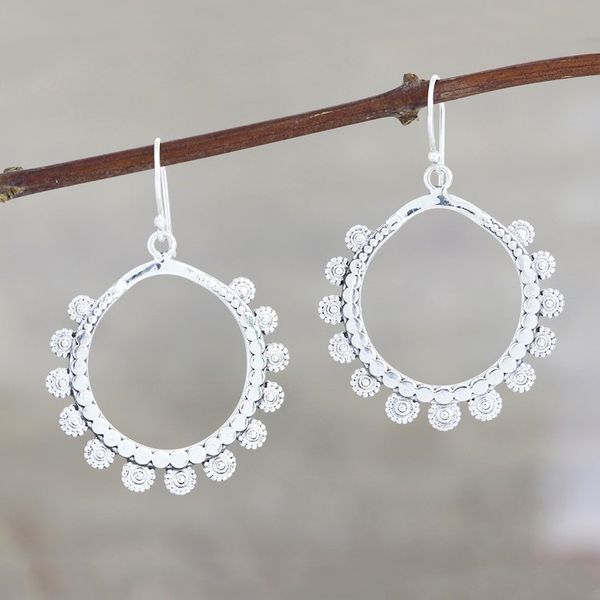 Alternate image for Sterling Silver Loop Dangle Earrings Crafted in India Bubbly Loops