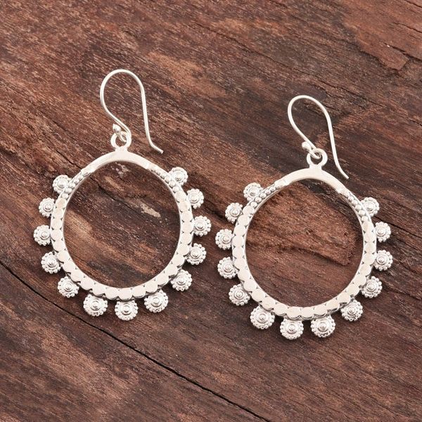 Alternate image for Sterling Silver Loop Dangle Earrings Crafted in India Bubbly Loops