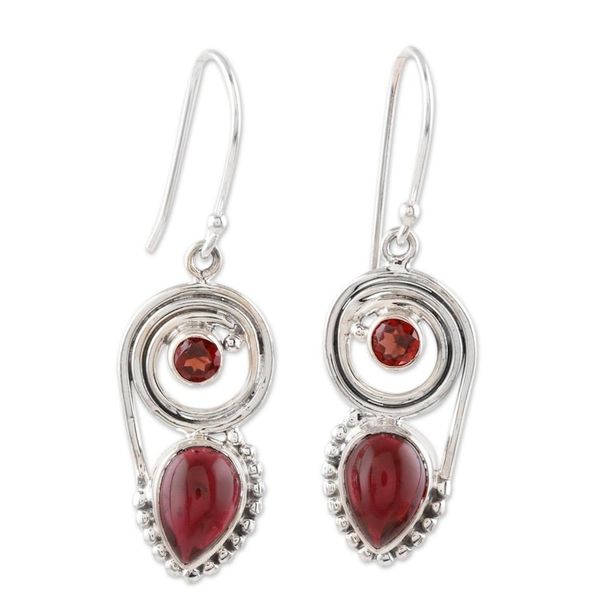 Alternate image for Garnet and Sterling Silver Dangle Earrings Wondrous Coil