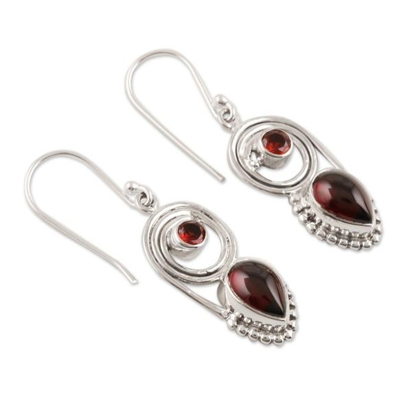 Alternate image for Garnet and Sterling Silver Dangle Earrings Wondrous Coil