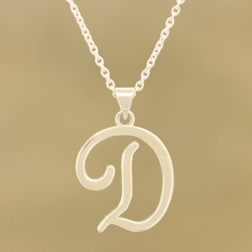 Sterling Silver Letter D Pendant Necklace from India 'Dancing D'