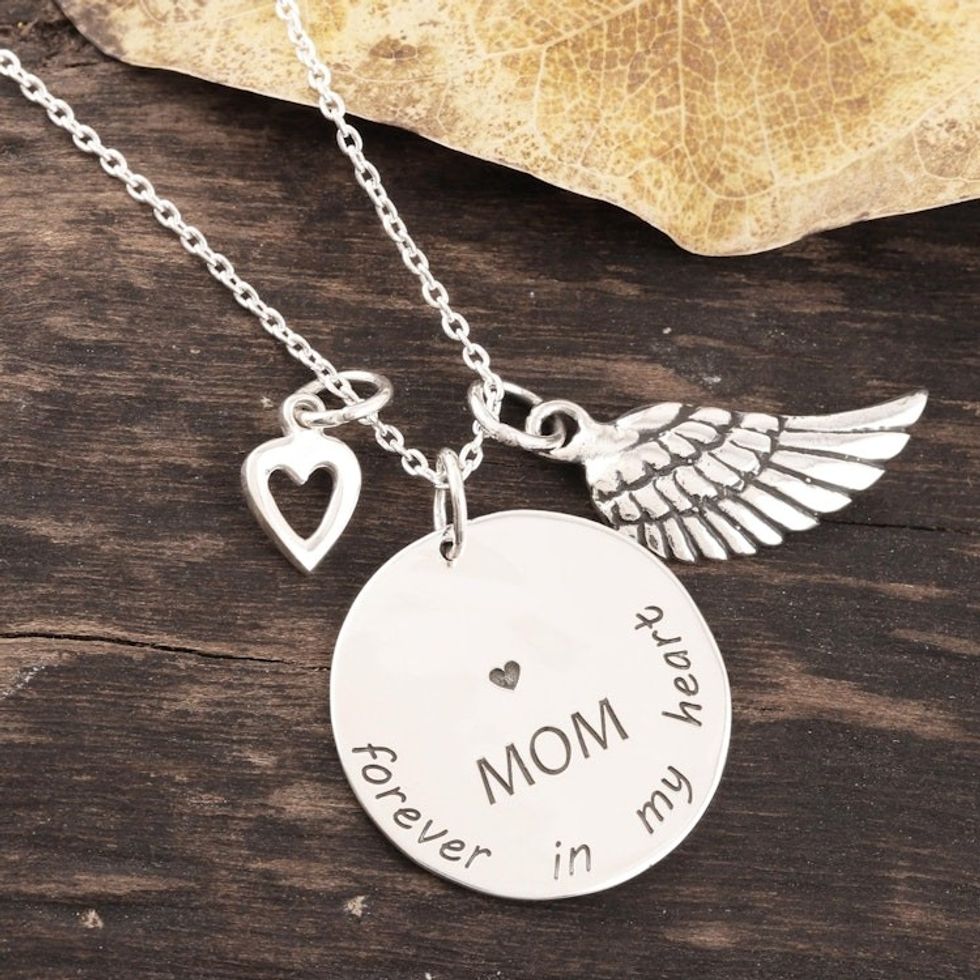 Mother Themed Sterling Silver Pendant Necklace 'Forever In My Heart'