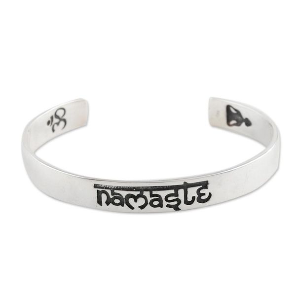 Alternate image for Hand Crafted Sterling Silver Namaste Cuff Bracelet Spiritual Guide