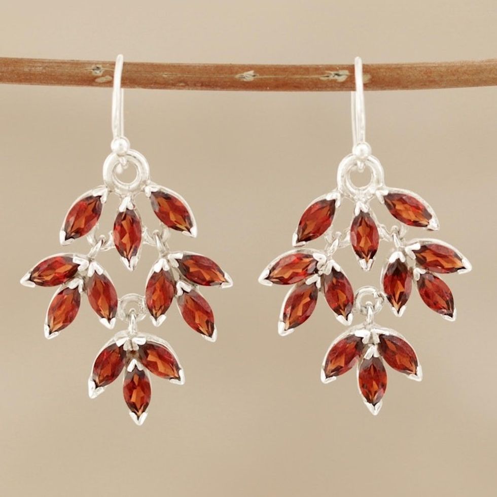 Marquise Garnet Dangle Earrings Crafted in India 'Glittering Autumn'