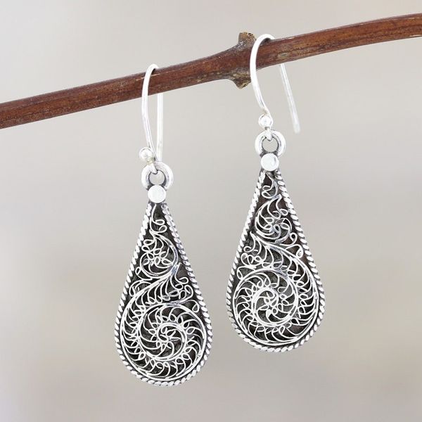 Alternate image for Swirl Pattern Sterling Silver Drop Dangle Earrings Intricate Tears