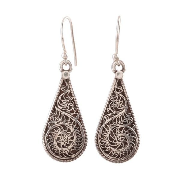 Alternate image for Swirl Pattern Sterling Silver Drop Dangle Earrings Intricate Tears