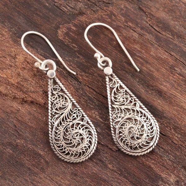 Alternate image for Swirl Pattern Sterling Silver Drop Dangle Earrings Intricate Tears