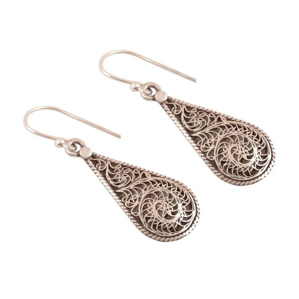 Alternate image for Swirl Pattern Sterling Silver Drop Dangle Earrings Intricate Tears
