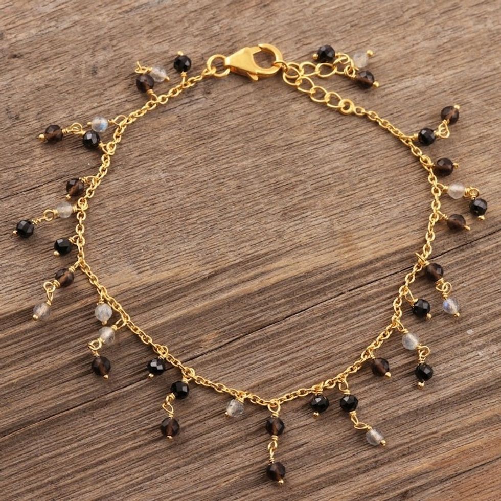 Gold Plated Multi-Gemstone Charm Bracelet from India 'Magical Dangle'