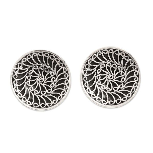 Alternate image for Swirl Pattern Sterling Silver Button Earrings from India Beatific Swirls