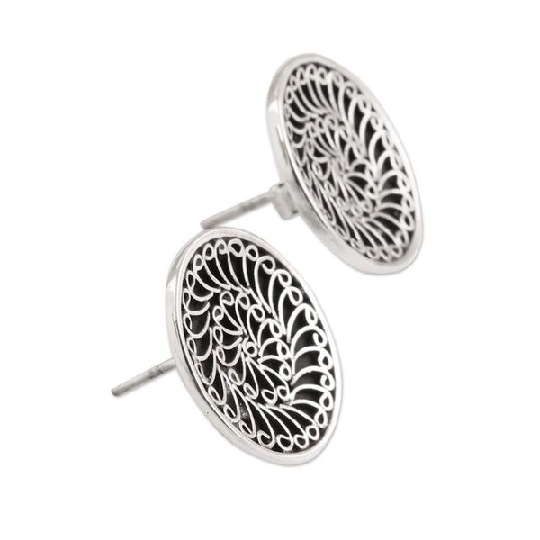 Alternate image for Swirl Pattern Sterling Silver Button Earrings from India Beatific Swirls