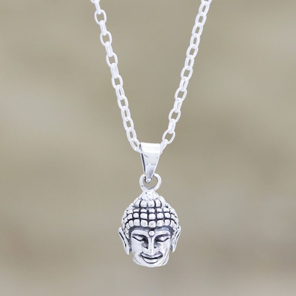 Calm Buddha Pendant Necklace in Sterling Silver 'Calm Buddha'