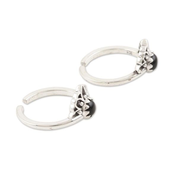 Alternate image for Hand Crafted Sterling Silver and Onyx Toe Rings Pair Black Tiara