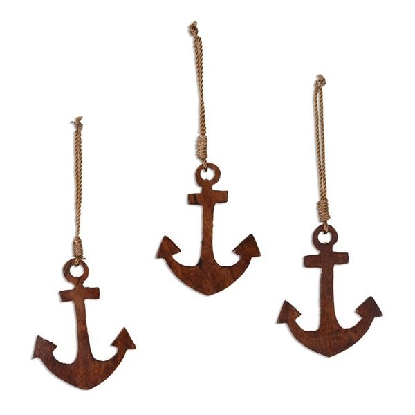 Alternate image for Wood Anchor Ornaments Handmade in India Set of 3 Anchors Aweigh