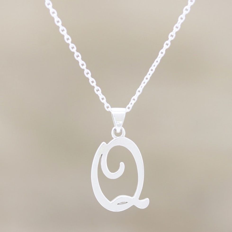 Q Initial Pendant Necklace from India 'Dancing Q'