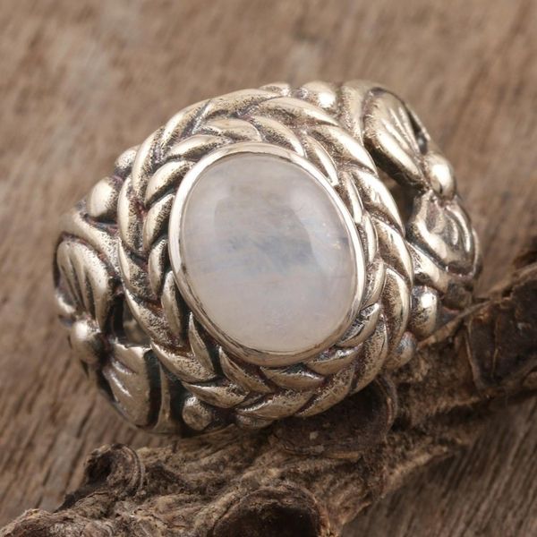 Alternate image for Sterling Silver and Rainbow Moonstone Cocktail Ring Misty Appeal