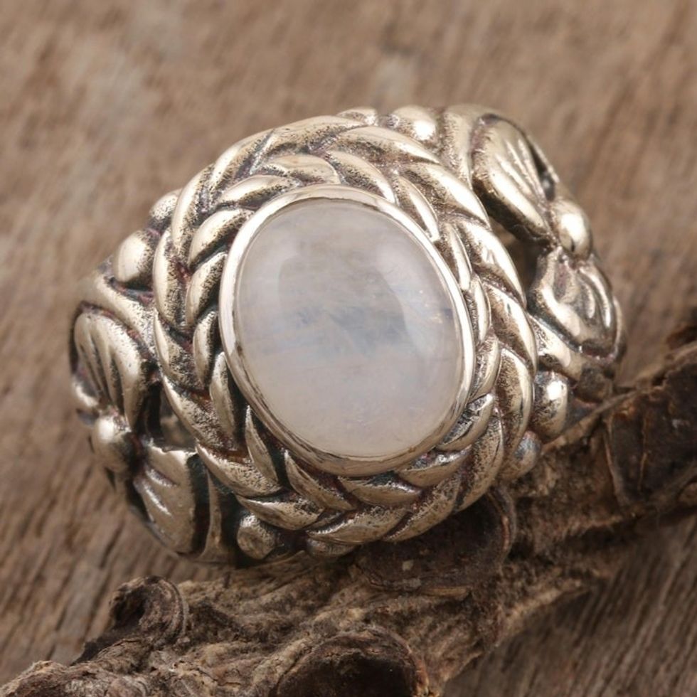 Sterling Silver and Rainbow Moonstone Cocktail Ring 'Misty Appeal'