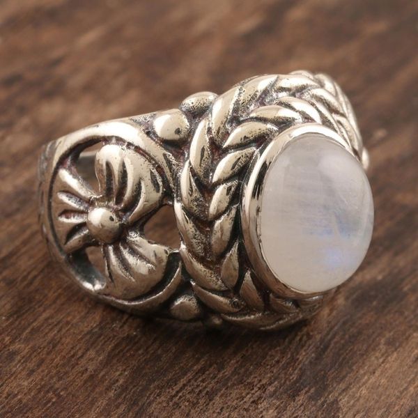 Alternate image for Sterling Silver and Rainbow Moonstone Cocktail Ring Misty Appeal