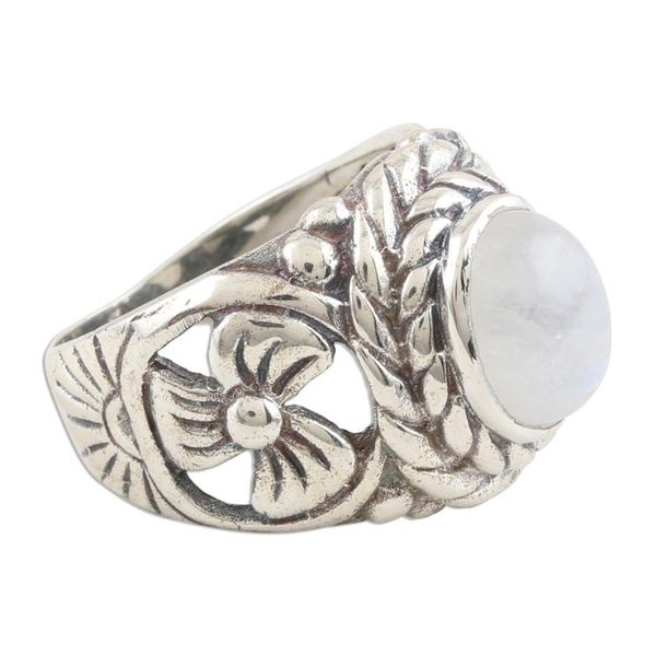 Alternate image for Sterling Silver and Rainbow Moonstone Cocktail Ring Misty Appeal