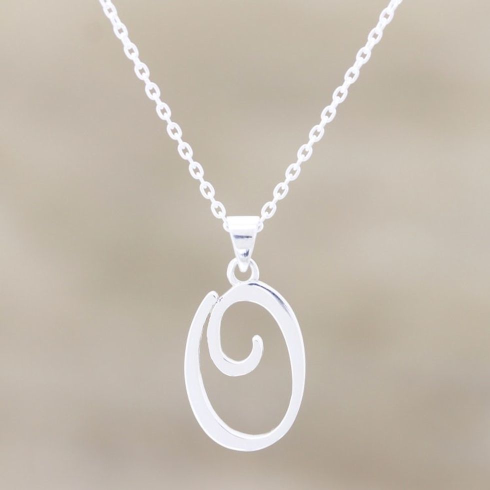 Silver O Initial Necklace Hand Crafted in India 'Dancing O'